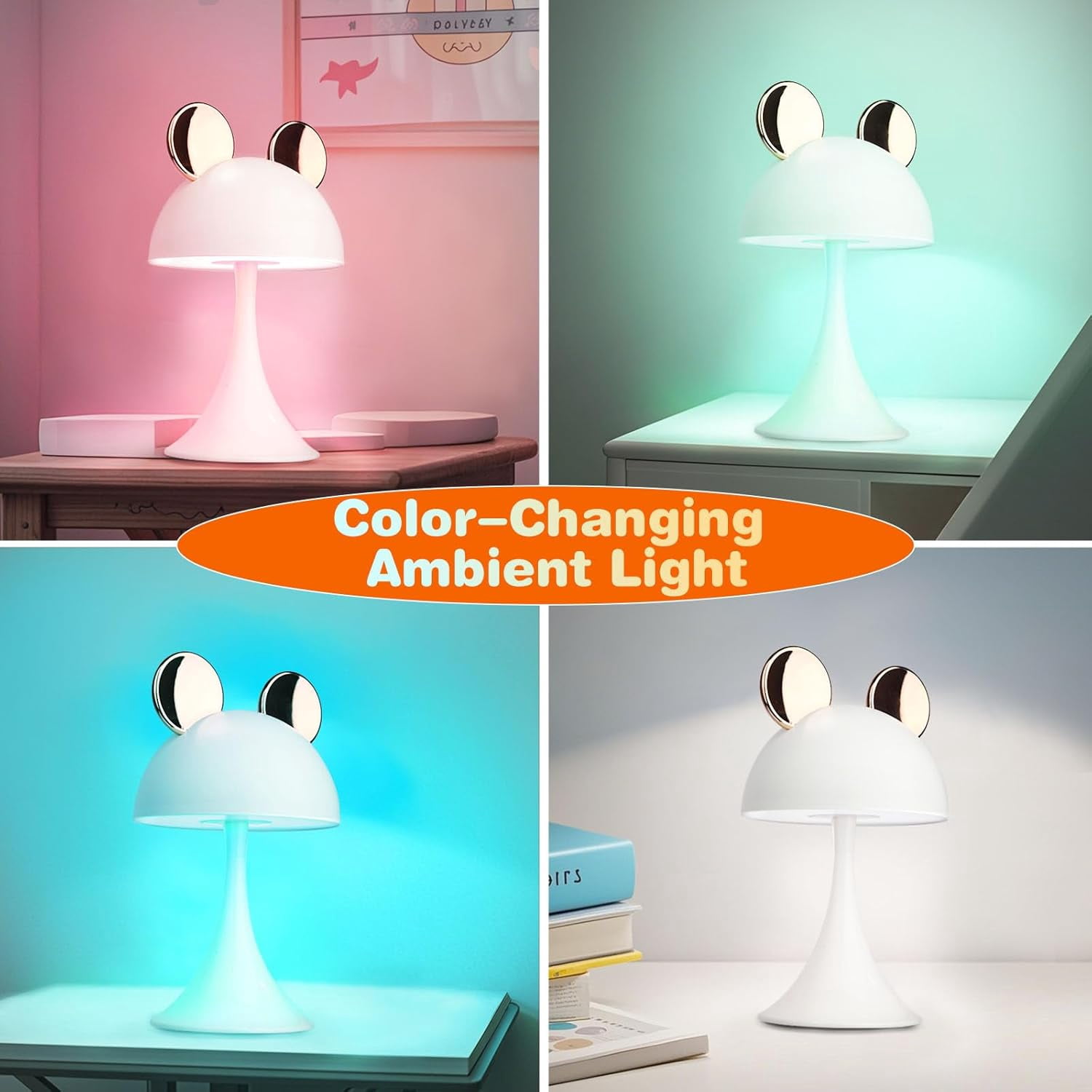 Rechargeable Mouse Shape LED Dimmable Touch Desk Lamp Reading Night Light Cute Bedside Lamp (Gold)