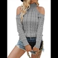 thumbnail image 2 of Suéteres de Cuello Alto con Hombros Descubiertos para Mujer, Jerseys de Punto Suave de Larga para Otoño, Jersey Sexy. Gris L, 2 of 8