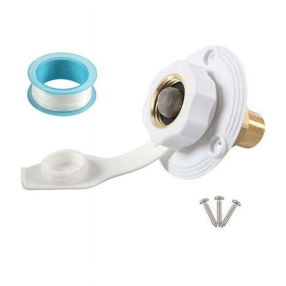 RV Water Inlet Connection City Fill Flange Brass with Check Valve Hose Connector White