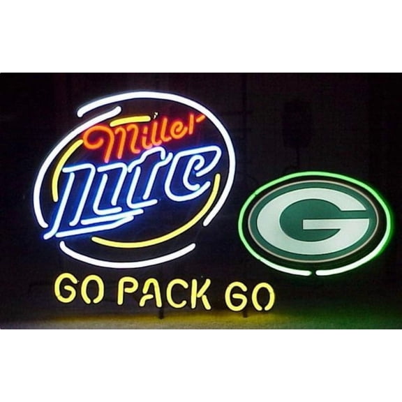 Queen Sense 20"x16" Custom Millers Lite For Green Bays Sports League Packers Go Pack Go Neon Sign Man Cave Beer Pub Bar Artwork Handmade Wall Decor Gift Neon Light 120MLLV3GBPLBGPG