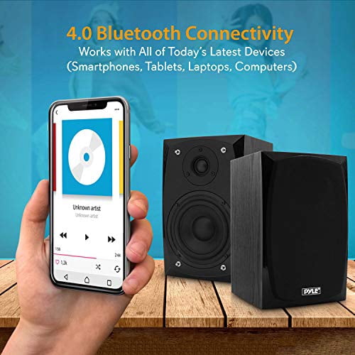 PYLE PBKSP22 - Desktop Bluetooth Bookshelf Speakers - HiFi Studio Monitor Computer Desk Stereo Speaker System (300 Watt MAX)
