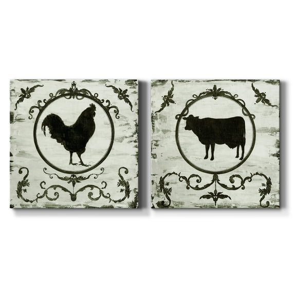 Berkshire Rooster - Premium Gallery Wrapped Canvas - Ready to Hang Set of 2 - 32 x 32 Each