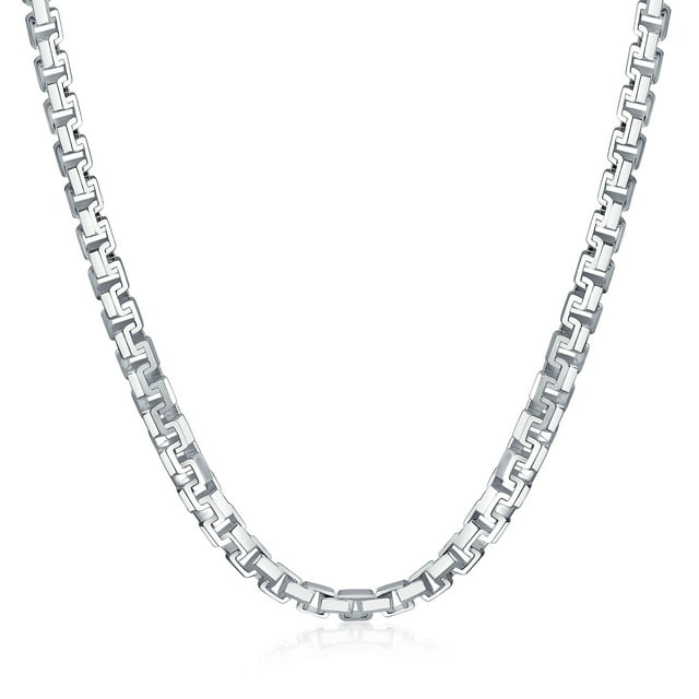 Mens 6.5 Thick Heavy Solid Franco Square Chain Link Necklace for Men Greek Key Design for Men .925 Sterling Silver 20 Inch Made In Italy