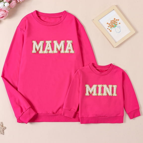 Mommy and Me Matching Outfits Mama Mini Letter Print Long Sleeve Crewneck Sweatshirt Halloween Baby Matching Clothes