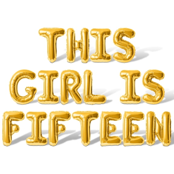 Letter Balloons - THIS GIRL IS FIFTEEN 16" Inch Alphabet Letters Foil Mylar Balloon 15th Birthday Party Banner (Gold)