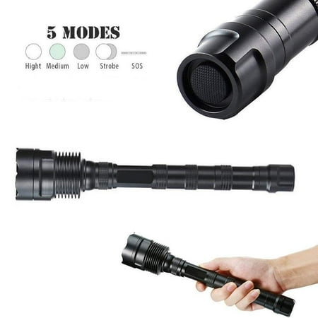 6000 Lumens LED Extendable Flashlight Torch Tactical Torch Light 5 Modes 3x T6 LED Lamp Light Camping Lantern Black (Not Included