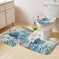 thumbnail image 4 of Summer Marine Life Bathroom Rugs Set Ocean Sea Turtle Starfish Coral Retro Anchor Non Slip Absorbent Soft Bath Mats 3 Piece Set with Bathroom Rug, U-Shaped Floor Mat, Toilet Seat Cover Large Size, 4 of 9