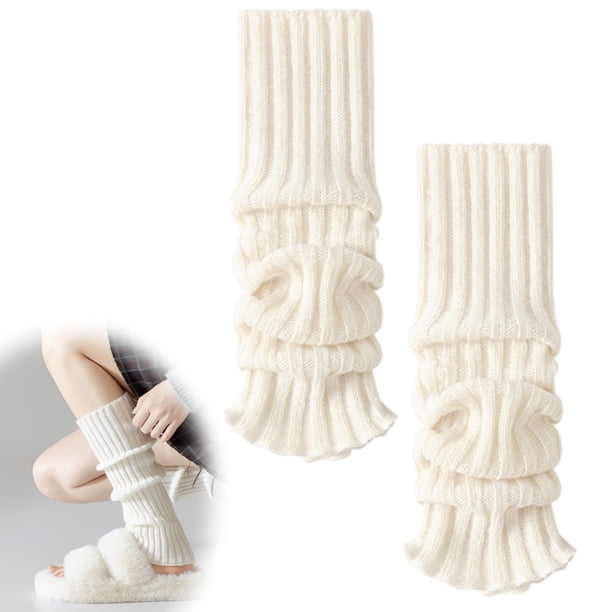 Sonducket Calentadores de piernas tejidos a la moda, se mantienen cálidos y elegantes durante todo el invierno, calcetines largos de ganchillo Medias Blanco