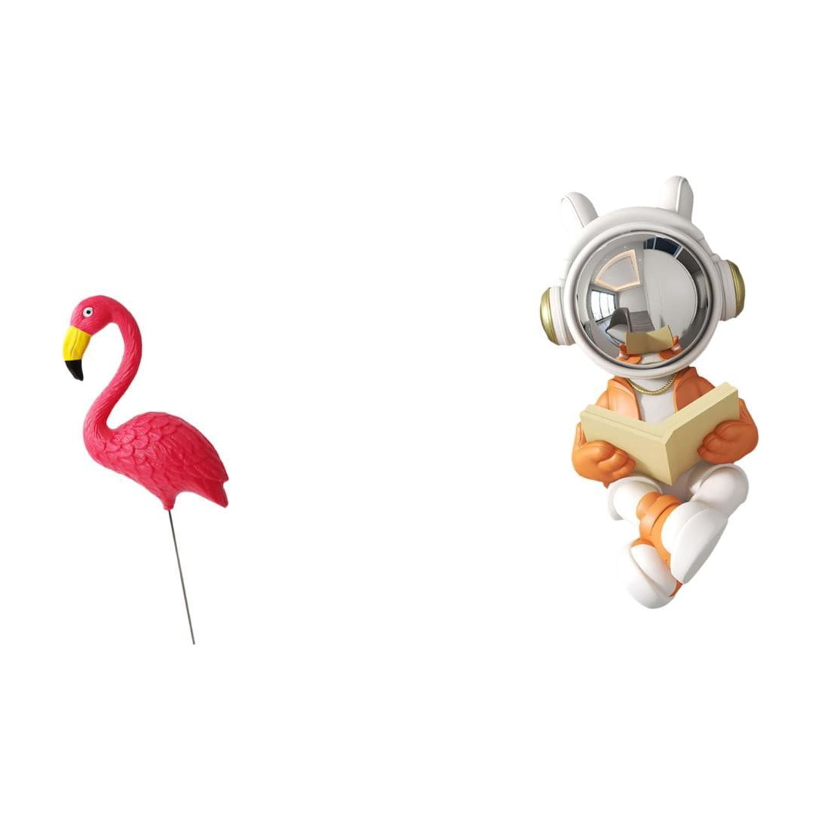 Miulika Flamingo Astronaut Garden Sculpture Figurine Statue Ornament for Holiday Spring Backyard Yard Art Accessories Desktop Table Centerpiece