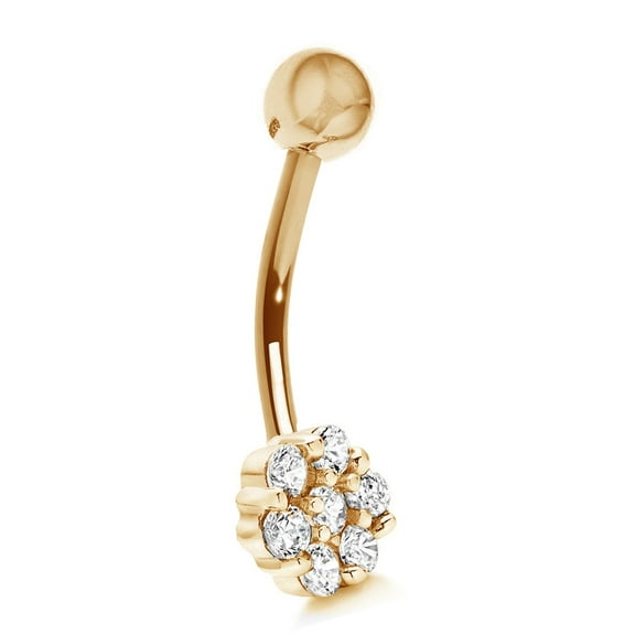 Ritastephens 14k Real Gold Cubic Zirconia Flower Navel Belly Ring