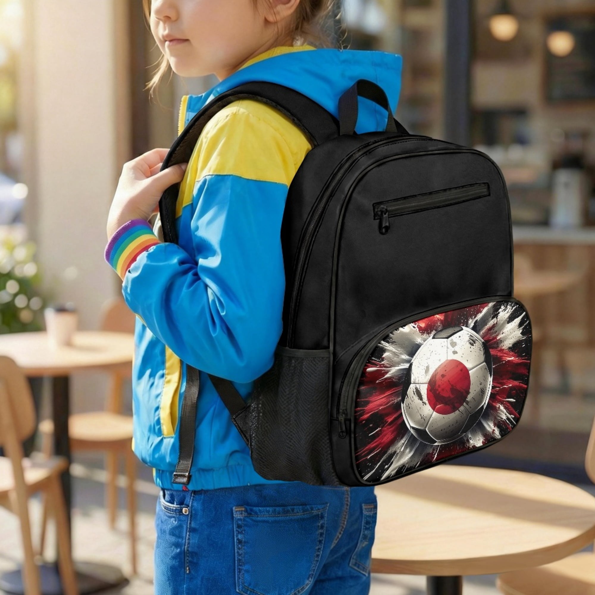 Chririnla Side Mesh Pockets Preschool Backpack for Kindergarten Travel, Japan Flag Soccer Ball Lightweight Preschool Kids Polyester School Backpack 13.5 Inch