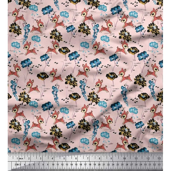 Soimoi Rayon Fabric Floral,Fish & Deer Cartoon Print Sewing Fabric Yard 56 Inch Wide