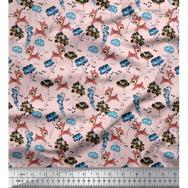 Soimoi Rayon Crepe Fabric Floral,Fish & Deer Cartoon Print Sewing Fabric Yard 46 Inch Wide
