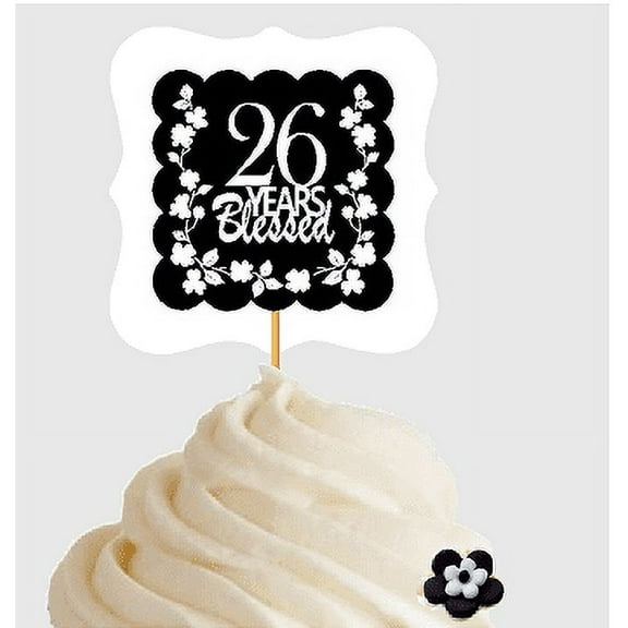 26th Birthday / Anniversary Blessed Cupcake Decoration Toppers Picks -12ct