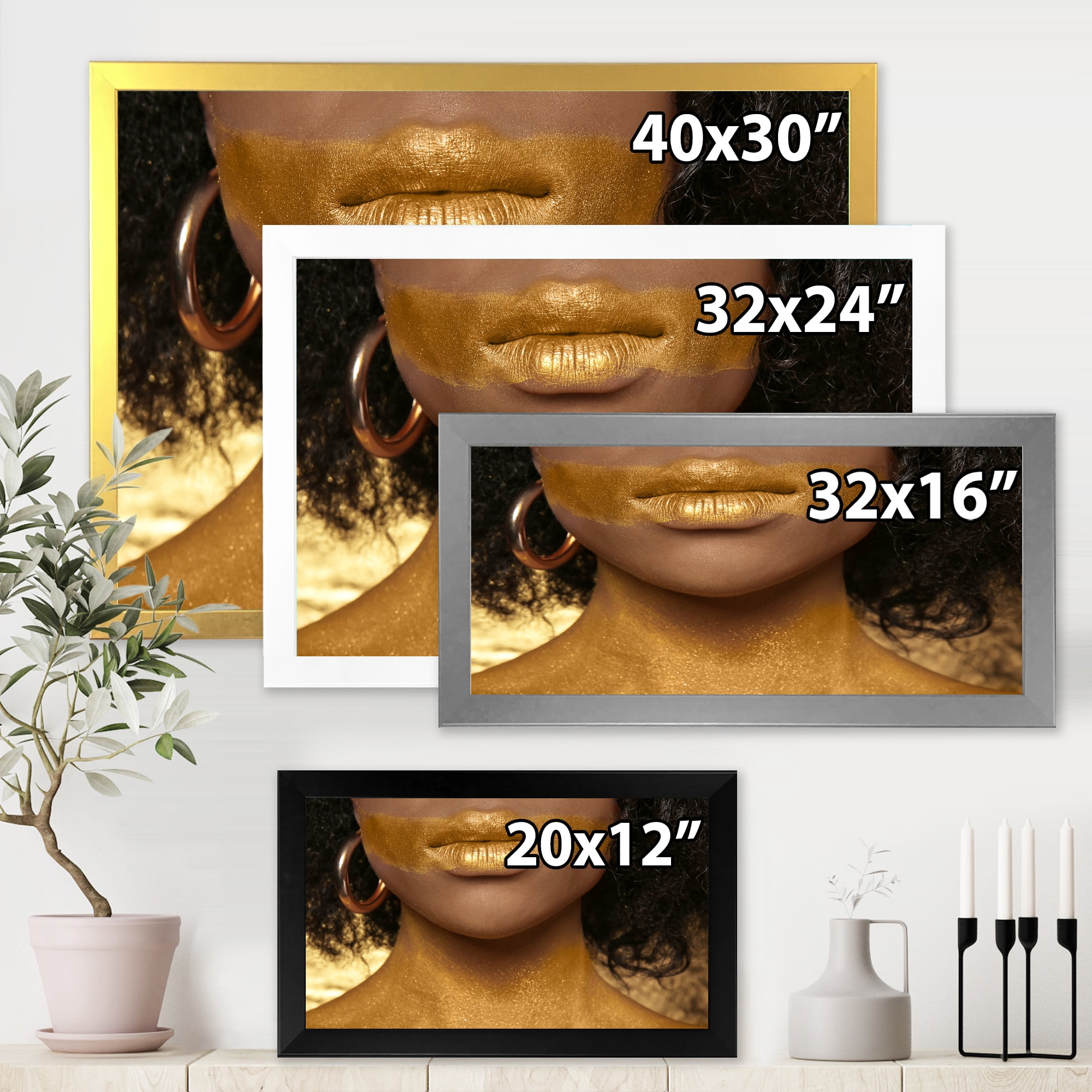 Designart 'Afro American Girl With Golden Paint on Body' Modern Framed Art Print