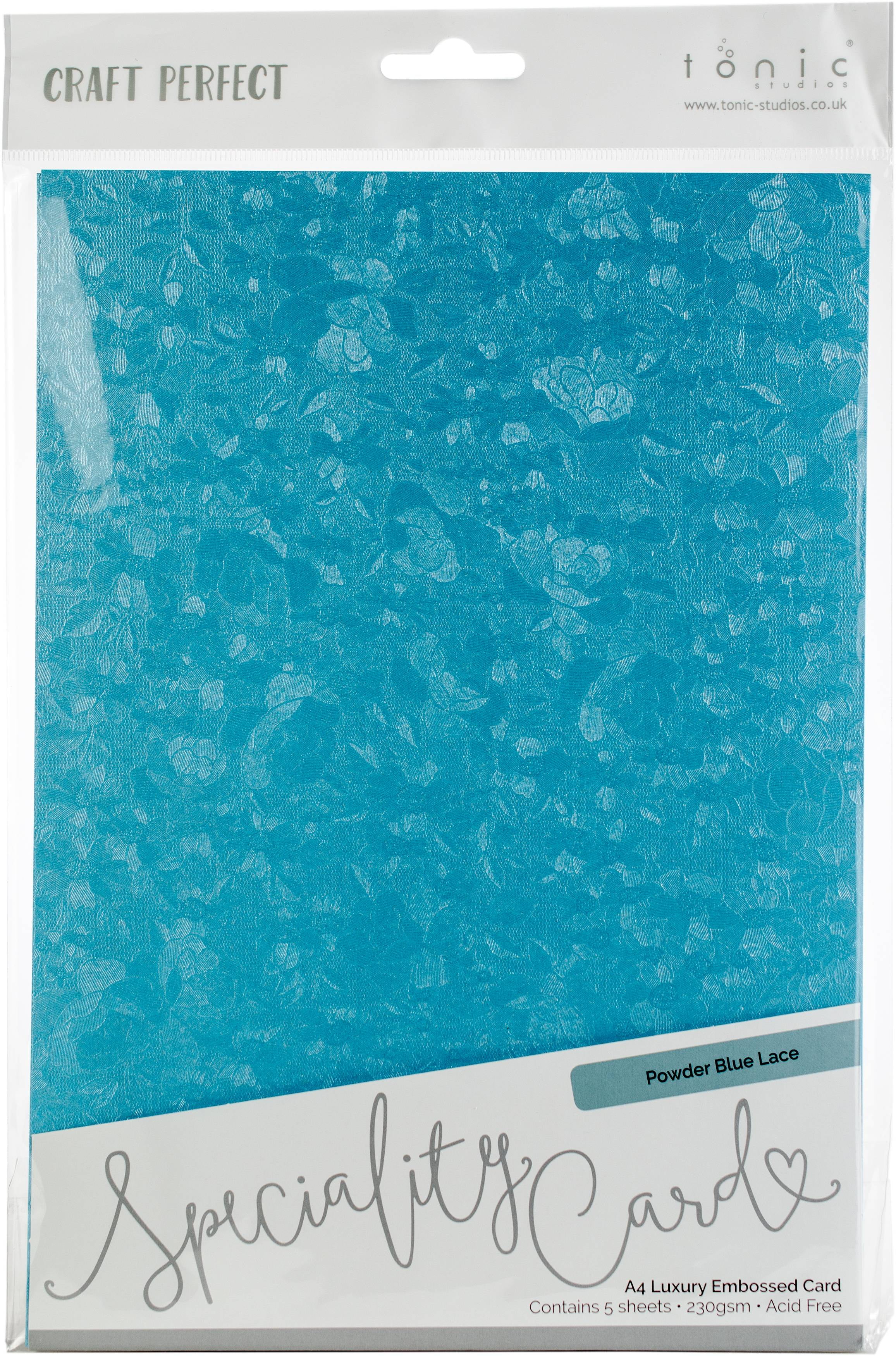 Craft Perfect Luxury Embossed A4 Cardstock 5/PkgPowder Blue Lace