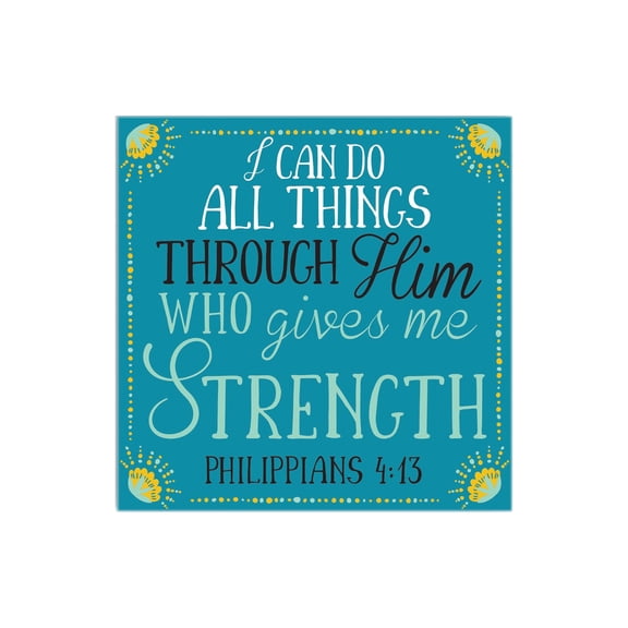 All Things Through Him Soft Teal 12 x 12 Wood Wall Sign Plaque