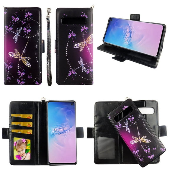 Sparkly Butterfly Case for Samsung Galaxy S10 5G (6.7'') Magnetic Detachable Pu Leather Wallet Cover with Flap Closure and Snap-on Book Style Cases with Card Holders Wrist Strap 2 in 1 Folio Flip