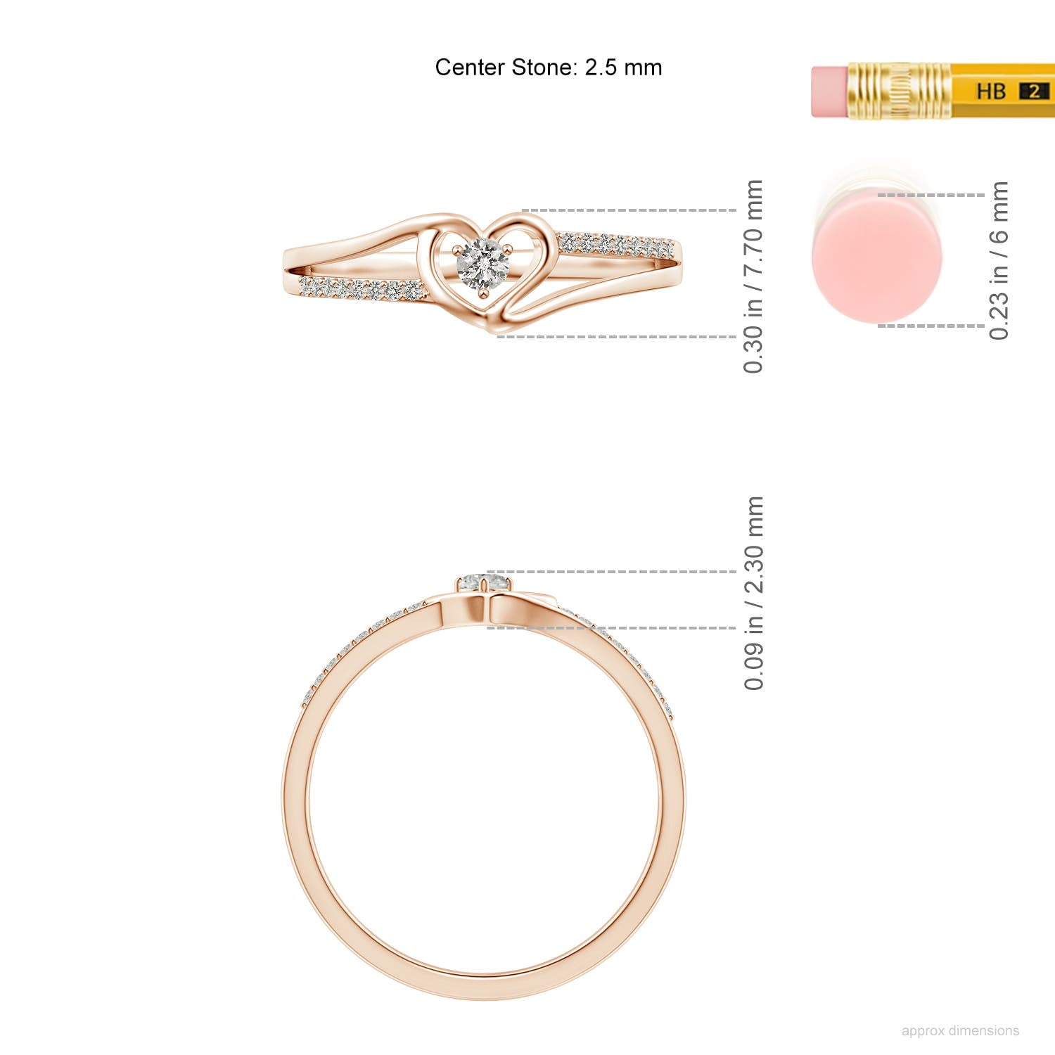 Angara Natural Diamond Heart Shaped Promise Ring in 14K Rose Gold for Women - Diamond Jewelry for April Born | 2.5mm Round Diamond Ring (Ring Size = 7.5)