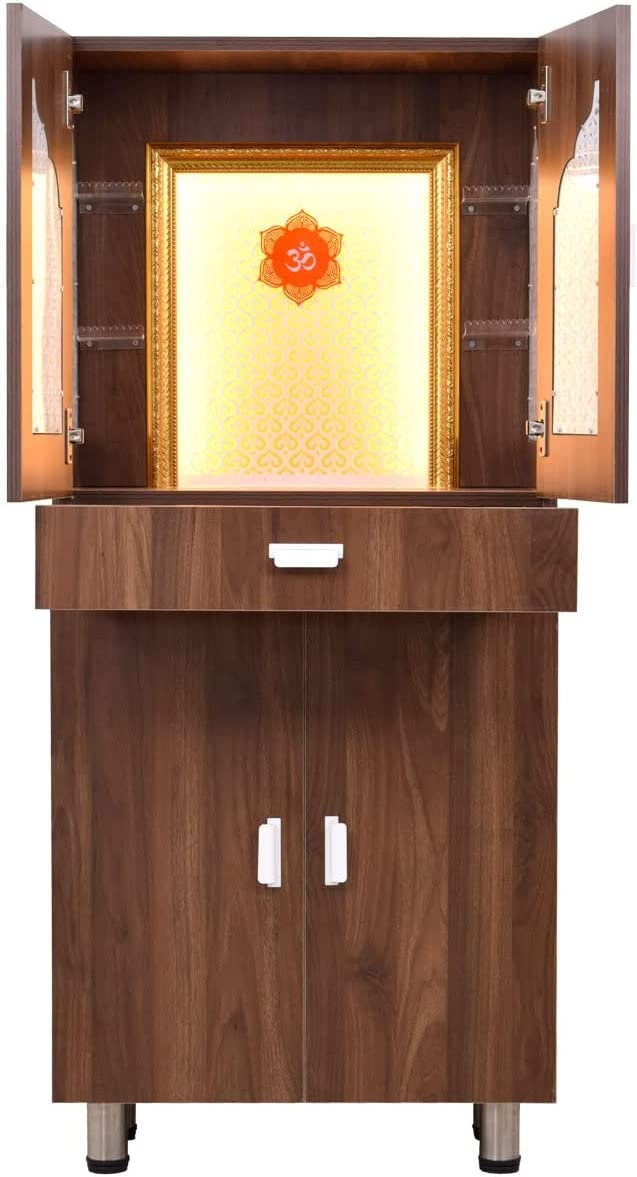 Wooden Desginer Temple With Front Doors And Storage / Mandir