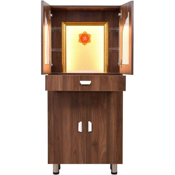 Wooden Desginer Temple With Front Doors And Storage Cabinets / Mandir With LED Lights| Pooja Mandir For Home And Office/Wooden Pooja Cabinet