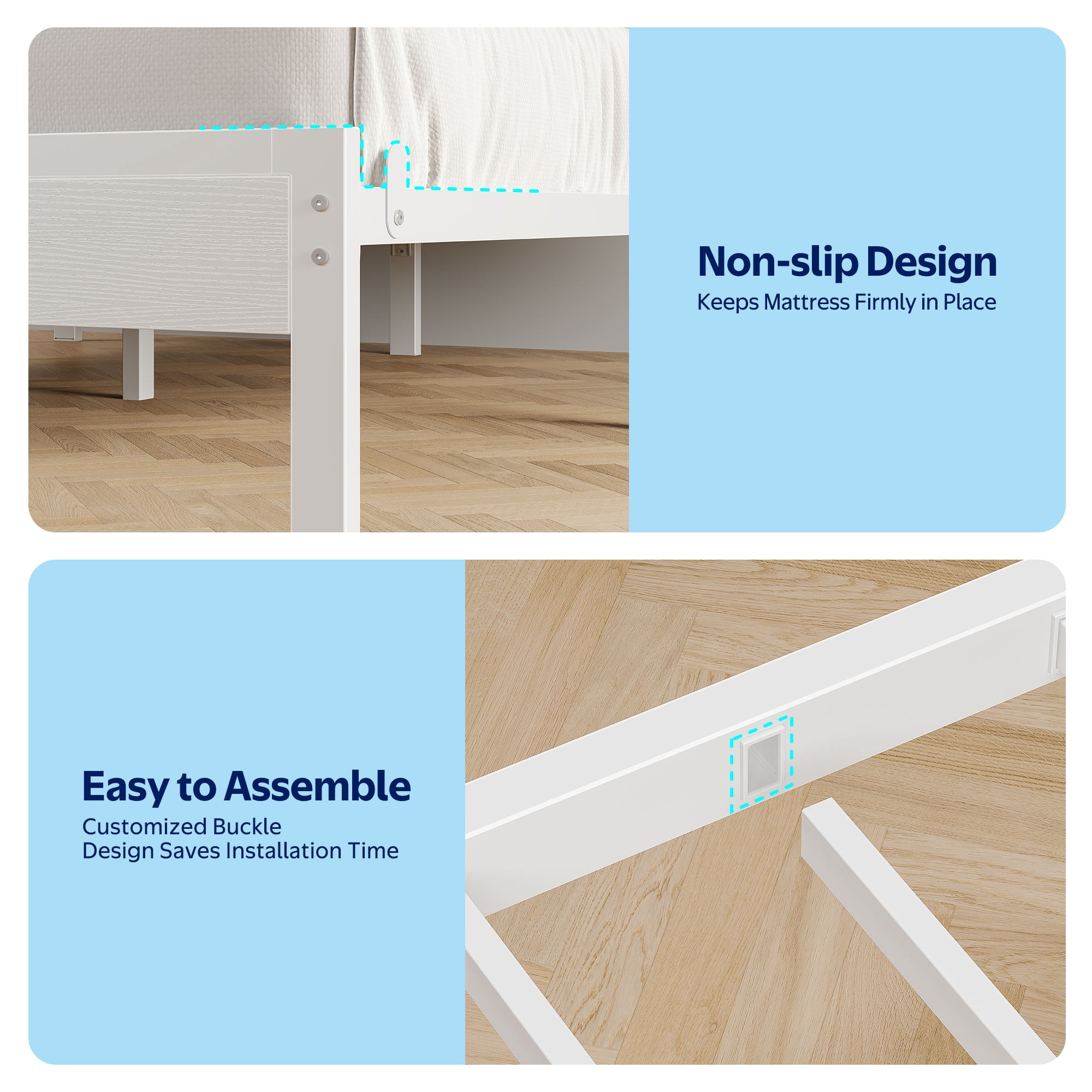 Greenstell King LED Bed Frame with Headboard Storage - Charging Station,Off White
