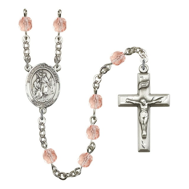 Extel St. John the Baptist Catholic Rosary Beads for Men Women, Made in USA Metal Type: Silver Plate, Catholic Sacramental/Devotion: St. John the Baptist, Color: Rose
