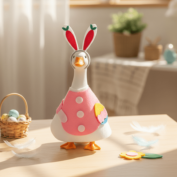 7 In Desktop Ornament Outfit Set for Goose Figurine with Magnetic Spring Accessory and Hat for Easter Table Decor