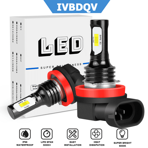 H11 LED Headlight Bulb Low Beam/Fog Light Conversion Kit 2400LM 6000K White Super Bright 2pcs
