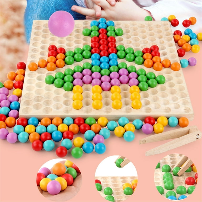 Fonwoon Wooden Set Dots Beads Board Games Toy Rainbow Clip Beads
