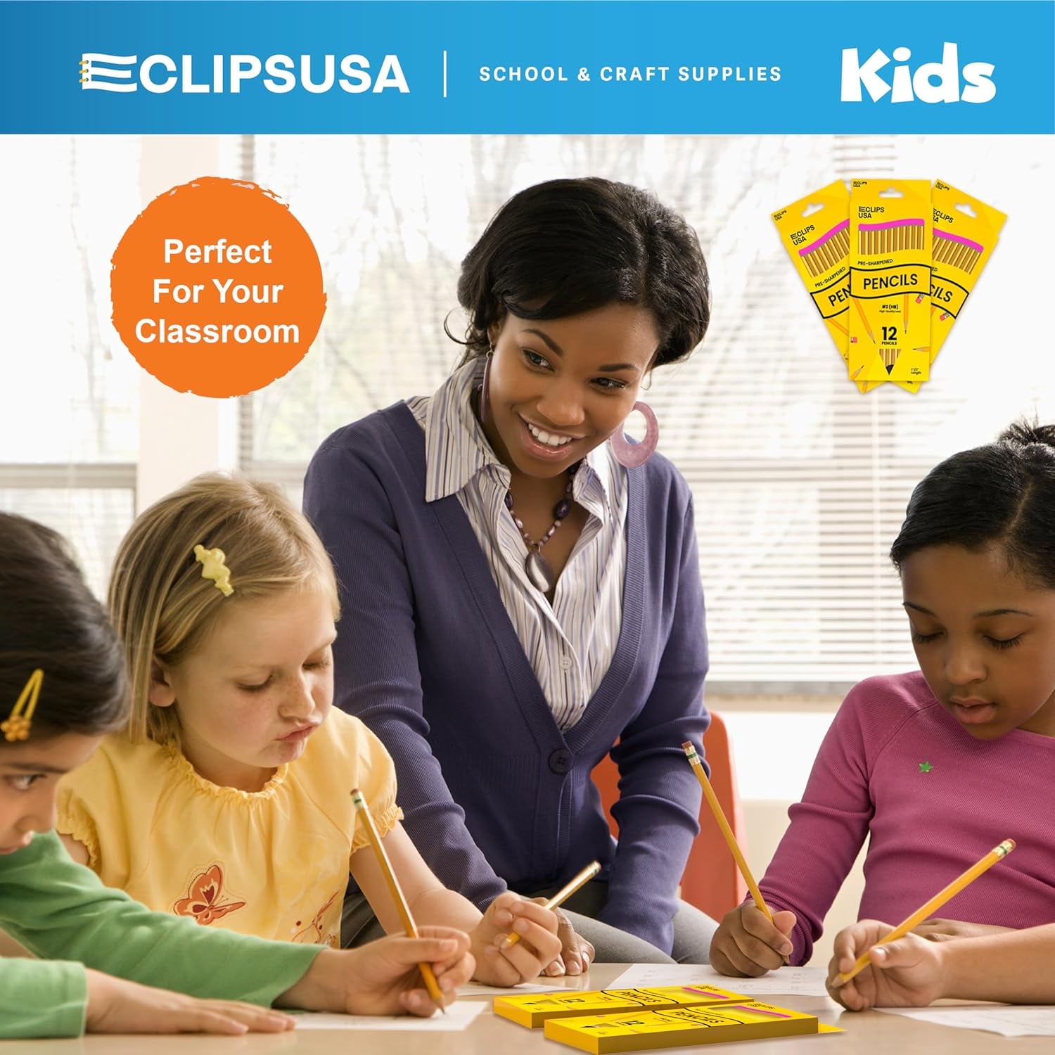 E-CLIPS USA #2 Pencils, HB Graphite Woodcased Pre Sharpened Pencils, 24 Boxes