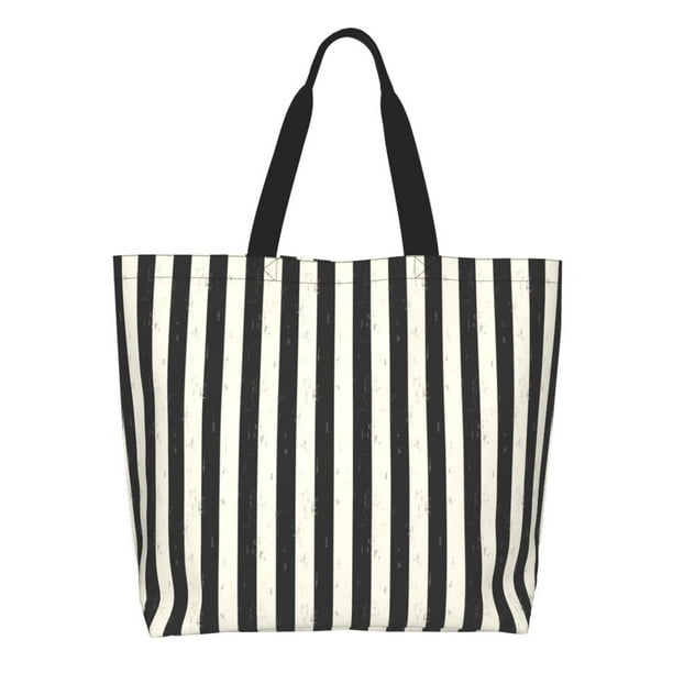 Balery Black And White Thick Stripes Bolsa Tote Estilo Estético con Cremalleras, Bolsa de Hombro, Bolsa de Compras Grande y Plegable