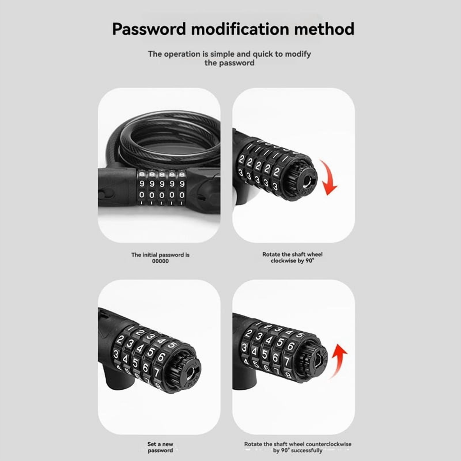 Bicycle Lock with Light 5 Digit Security Password Bike Lock Steel Cable Chain Anti-Theft Lock for Road Bike Black,1 x Bicycle Lock with Light,Black