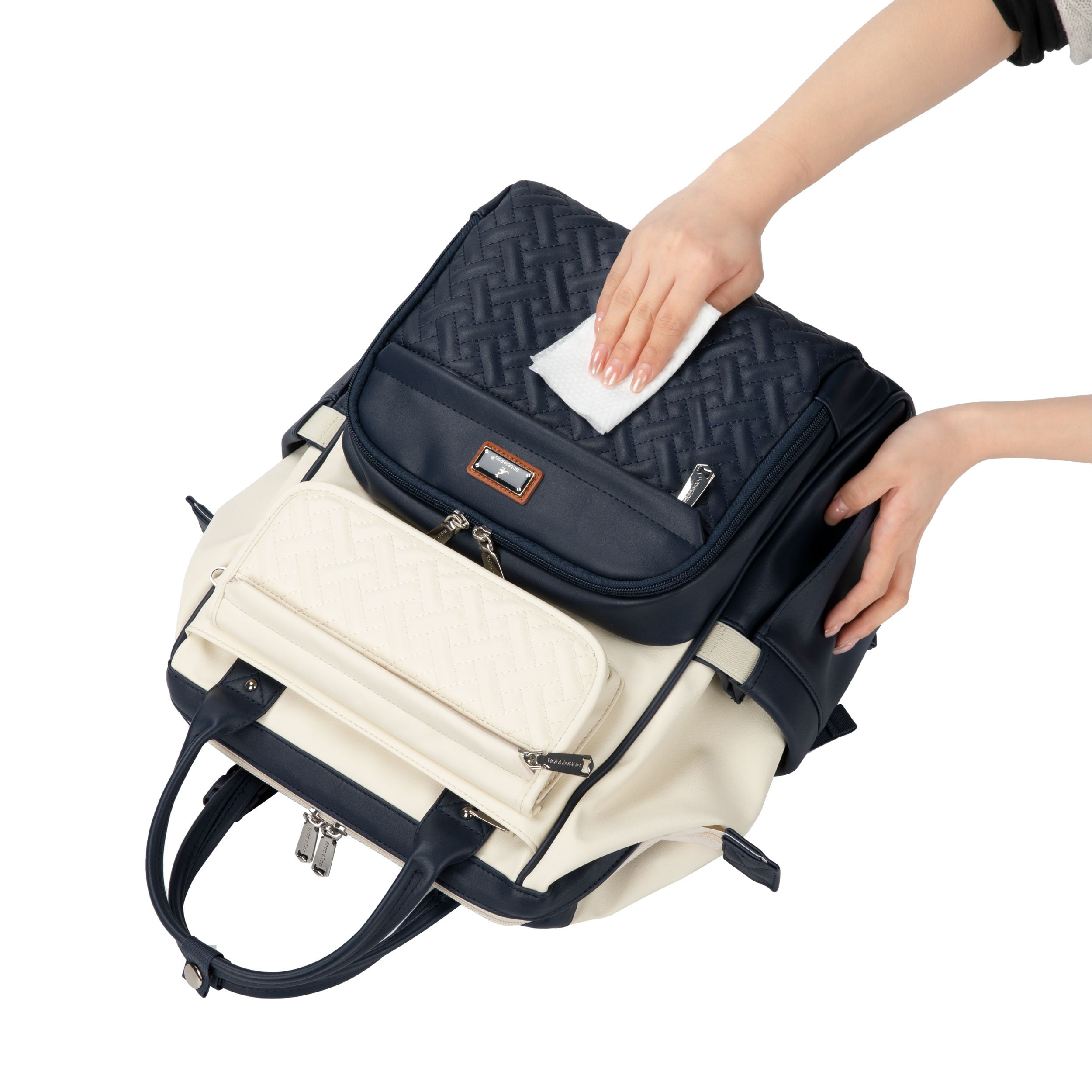 BabbleRoo Widetop Waterproof Diaper Backpack with Insulated Bottle Pockets, Vegan leather- Blueberry Cream