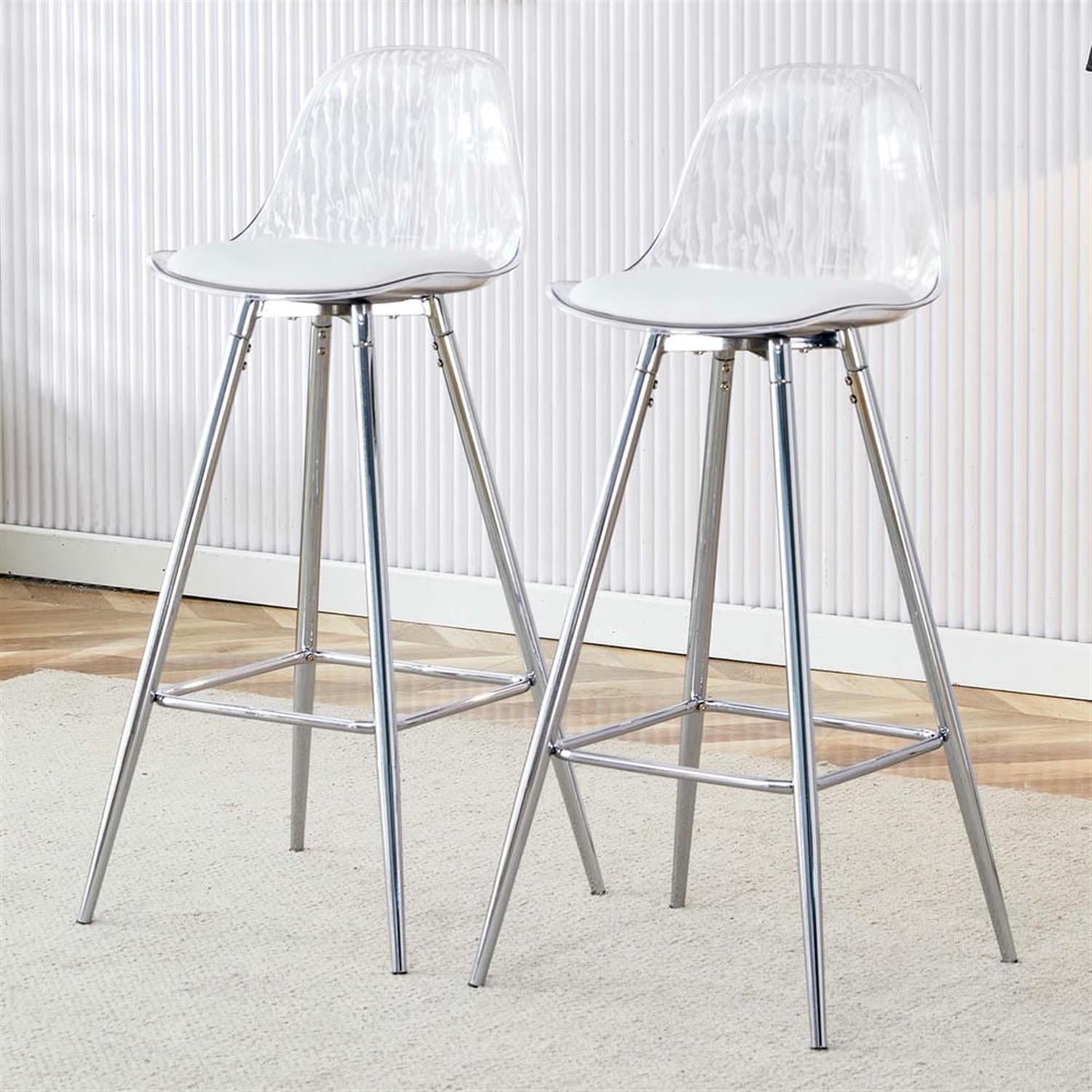 Demi Bonn 38" Counter Height Bar Stools Set of 2, Upholstered Barstools with Back, Kitchen Island Countertop Chairs for Dining Room, Silver