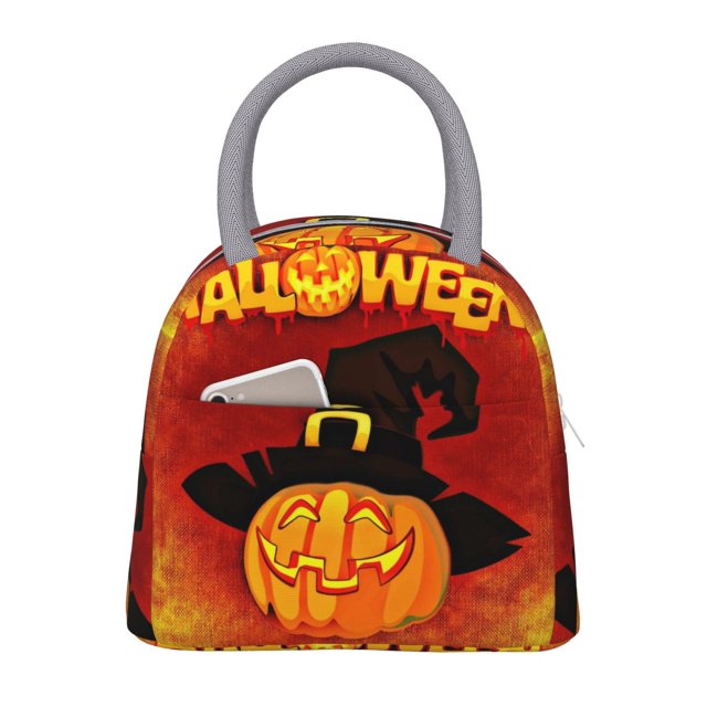 Fotbe Halloween Pumpkin Bolsa de Almuerzo con Estampado, Lonchera Aislada, Contenedor de Comida Reutilizable Tipo Cooler a Prueba de Fugas