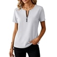 thumbnail image 6 of Miluxas Women's Zip Up Short Sleeve Pullover Top V-Neck Solid Casual T-Shirt Summer Basic Work Daily Outfits White, 6 of 6