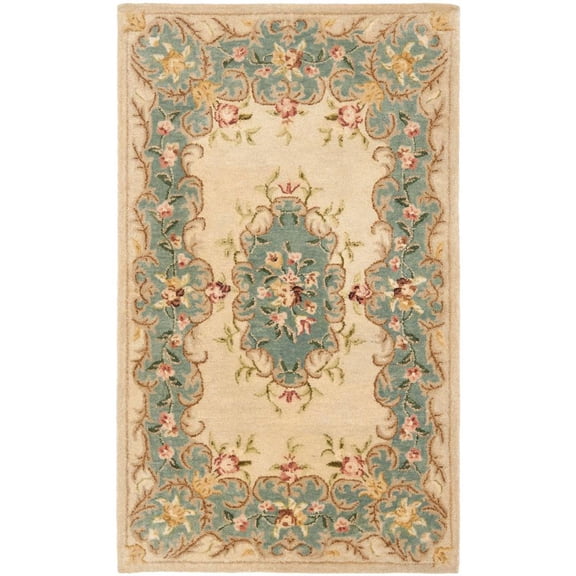SAFAVIEH Bergama Drummond Oriental Wool Area Rug, Ivory/Light Blue, 3' x 5'