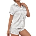 thumbnail image 3 of FASHIONWT Women Two Piece PJ Sets Stain Silk Short Sleeve Sleep Shorts Pajama Set, 3 of 4