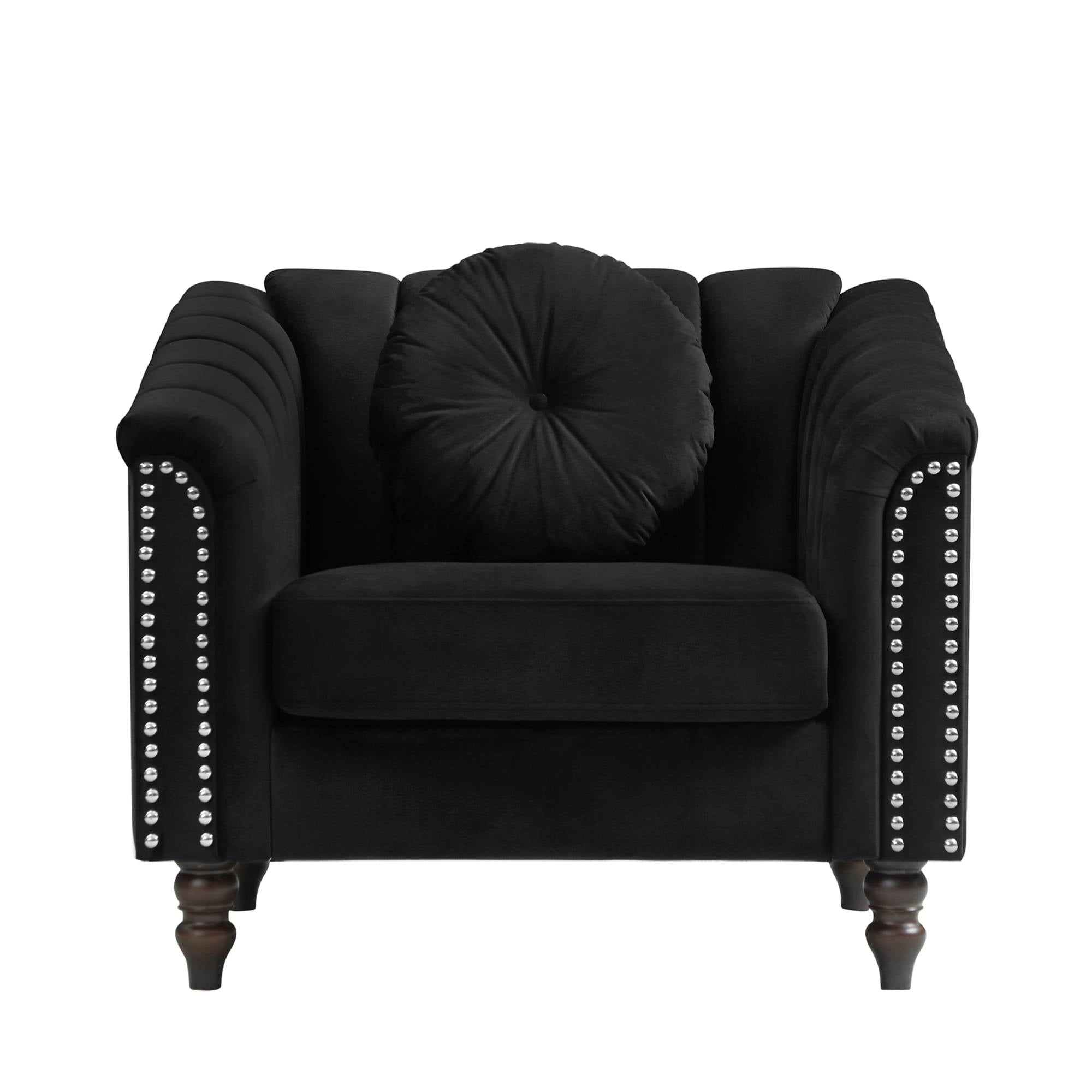 Modern Velvet Sofa Chair, 62 Inch 2 Seater Sofa with Nailhead Trim & Pillows Sofa Couch for Living Room, Small Spaces, Black