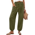 thumbnail image 2 of Hurxie Womens Baggy Wide Leg Pants Casual Elastic Waisted Palazzo Harem Pants with Pockets Army Green,2XL, 2 of 8