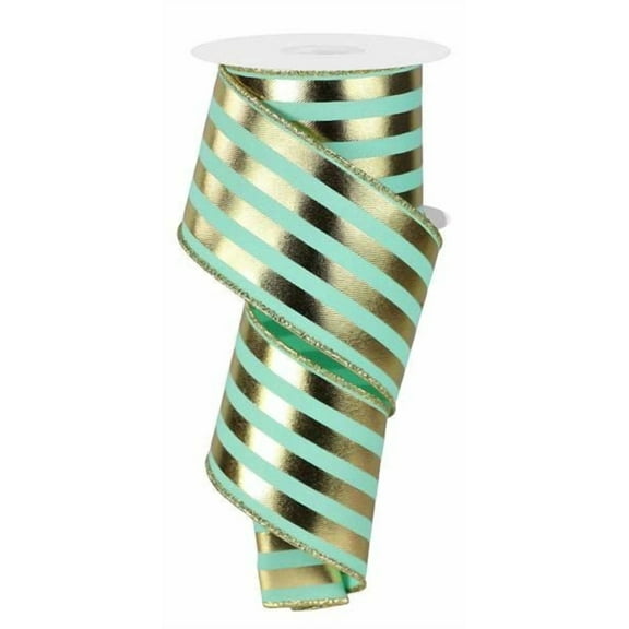 Stripe Wired Ribbon, Mint Gold, 2.5 Inches x 10 Yard