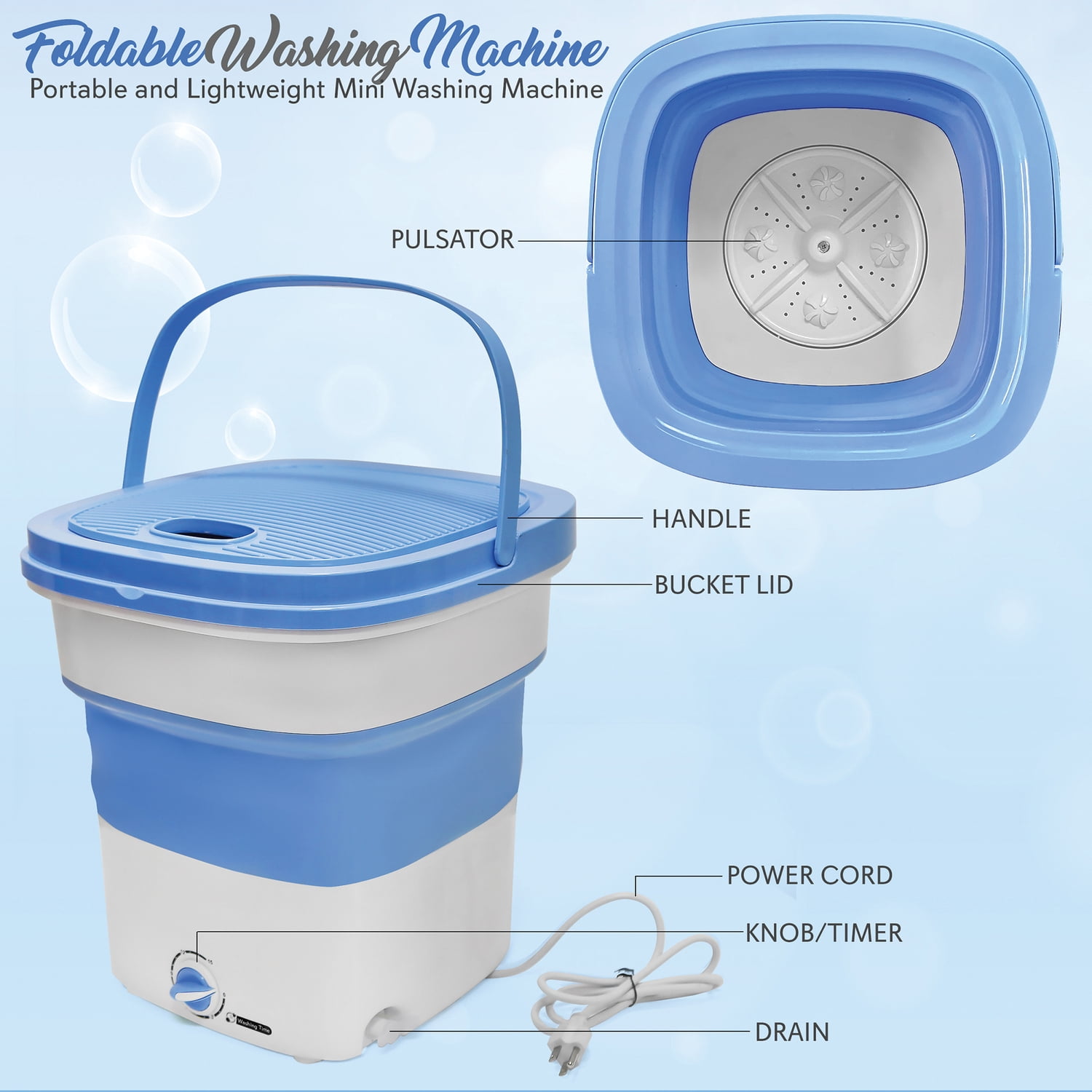 1PC Grey Portable Washing Machine, Mini Foldable Washer with 10L Folda –  vacpi