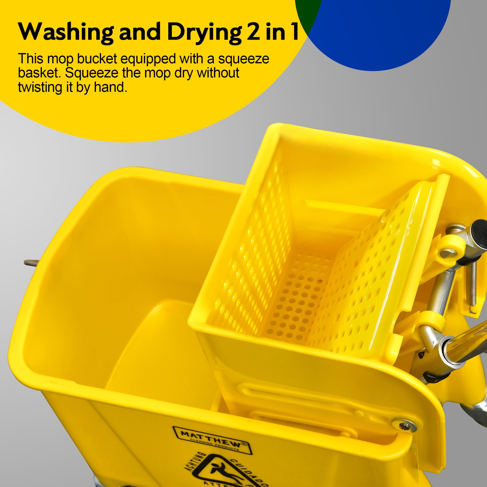 MATTHEW CLEANING Mop Bucket String Mop with Side Press Wringer On Wheels,Heavy Duty Tandem Portable Floor Cleaning Wavebrake,Ideal for Household,Industrial,Restaurant,22 Quart