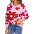 thumbnail image 3 of Flowers Sweater Crewneck Cute Casual Long Sleeve Fall Winter Knitted Pullover Tops Pink S, 3 of 9