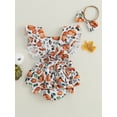 thumbnail image 4 of vera natura Infant Baby Girl Halloween Jumpsuit with Bow Headband Pumpkin Print Flutter Sleeve Square Neck Romper, 4 of 8