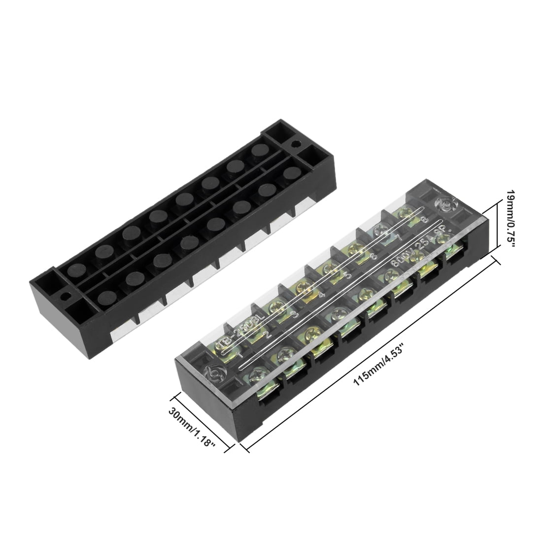 Unique Bargains 4 Pcs 8 Positions Dual Rows 600V 25A Cable Barrier Block Terminal Strip