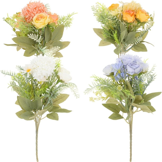 KAKOWELY 4 piezas de decoración de flores simuladas, florero de adorno de flores artificiales realistas, decoración de flores falsas