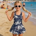 thumbnail image 3 of Xixirimido Plum Blossom Waves Blue Print Modest Girls’ Swimwear One Piece – Hawaiian Skirted Bathing Suit with Built-in Shorts, Sleeveless UPF 50+ Swimsuits, 5-6 Years, 3 of 7
