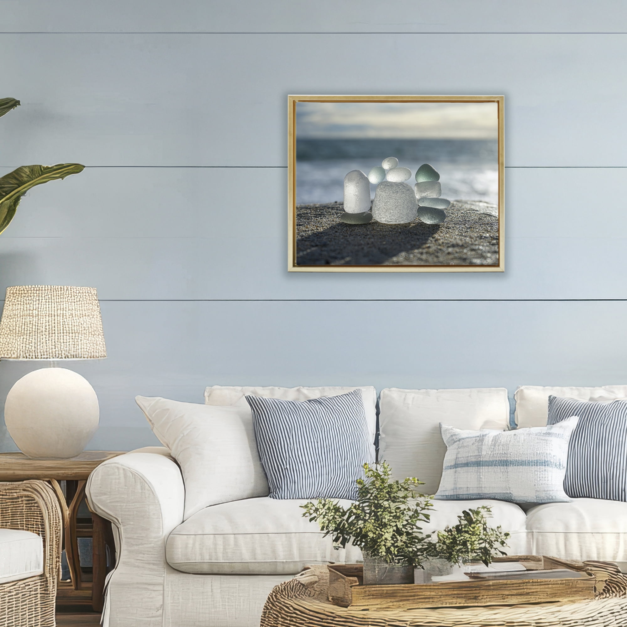 Stupell Industries Balancing Sea Glass Pebbles Gold Framed Floater Canvas Wall Art, design by LMarie Allen